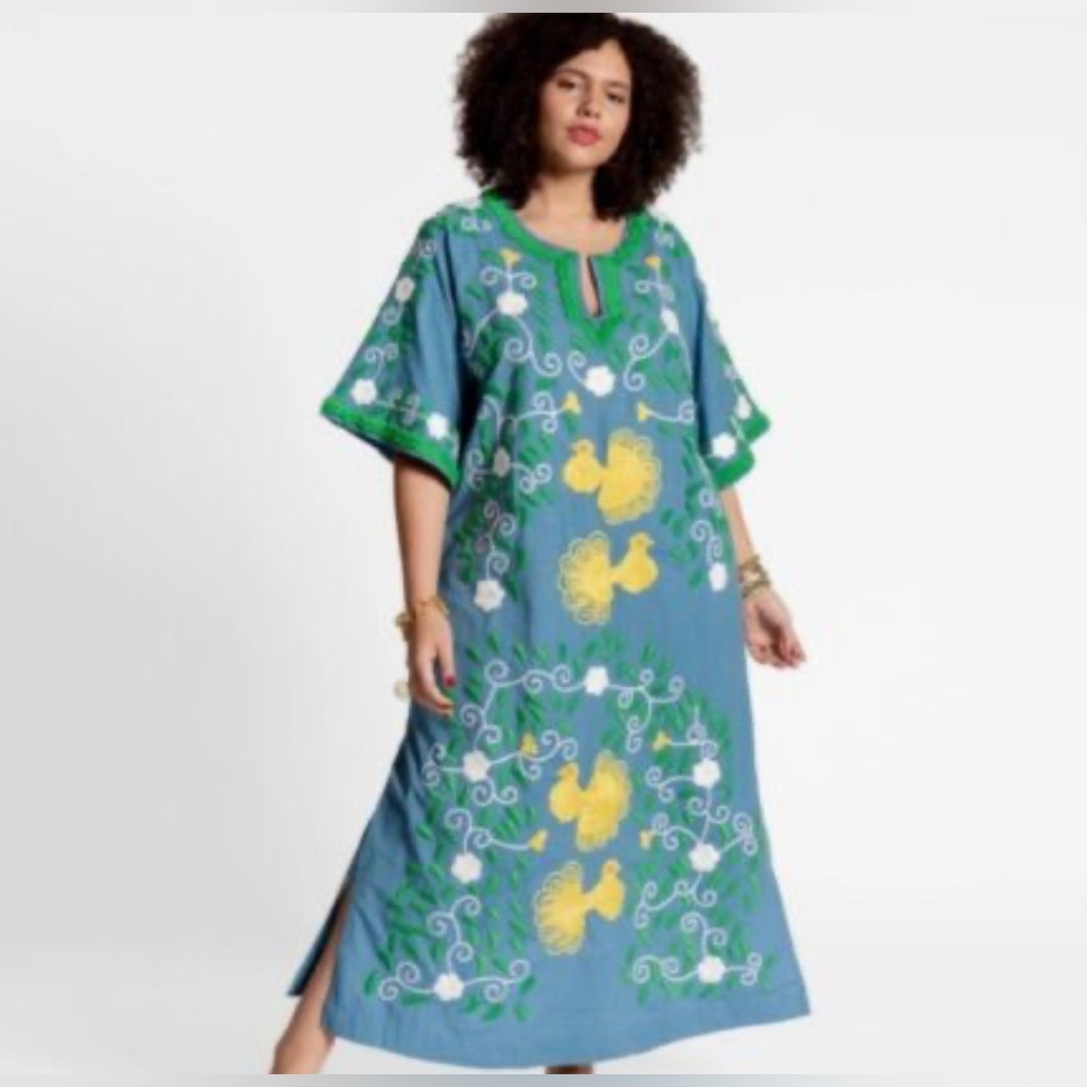 Frances Valentine Light Blue Peacock Caftan Dress Size 18 NWT